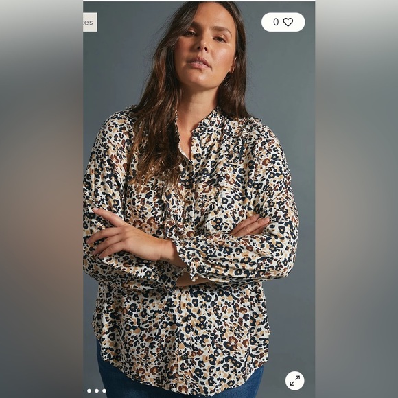 Maeve Anthropologie Katia Ruffled Button Up Blouse Top Size 0 (XS) Leopard Print - Picture 2 of 11